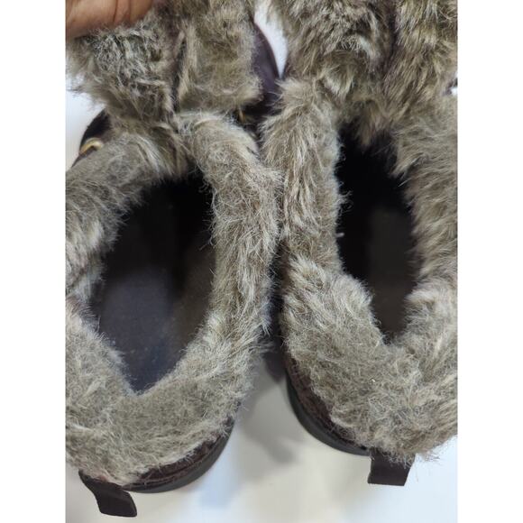 Lands End Womens 420475 Powder Belle Suede Shoe Faux Fur Lace Up Brown 7.5 - Picture 9 of 9